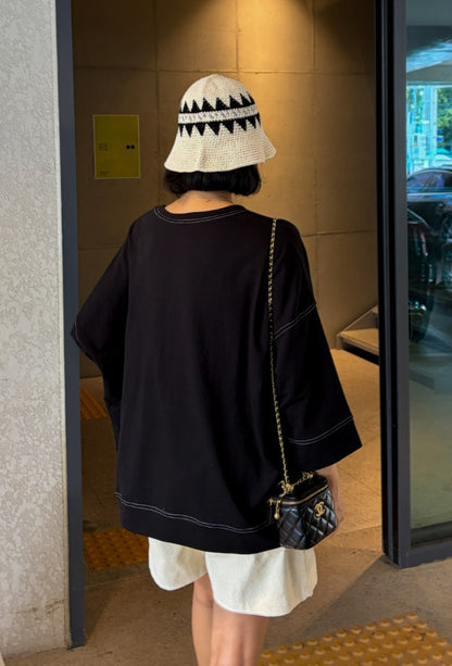 스티치 7부 티셔츠
