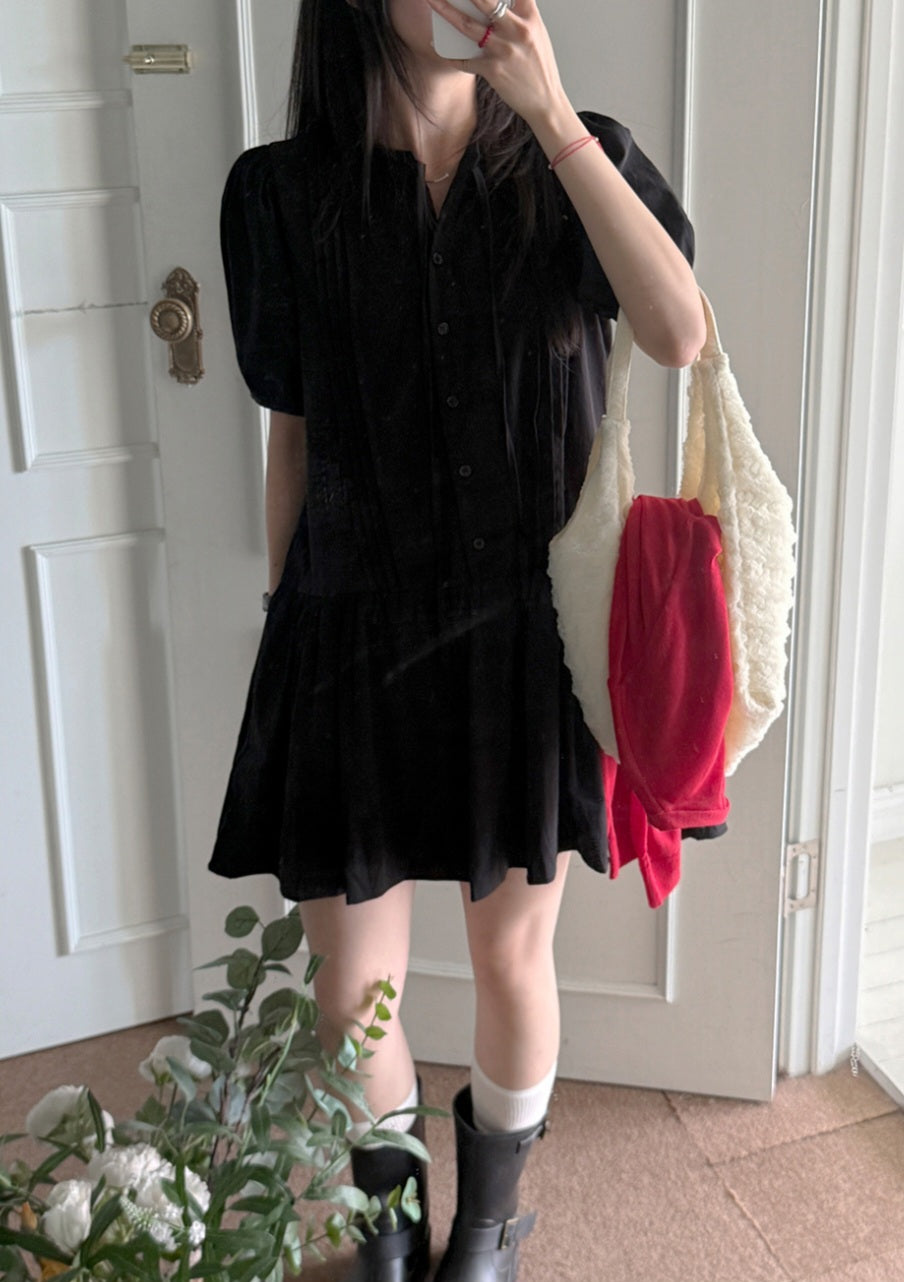 ☀️베리 핀턱 퍼프 미니원피스