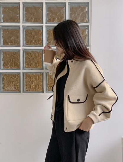 포인트 집업 니트 자켓