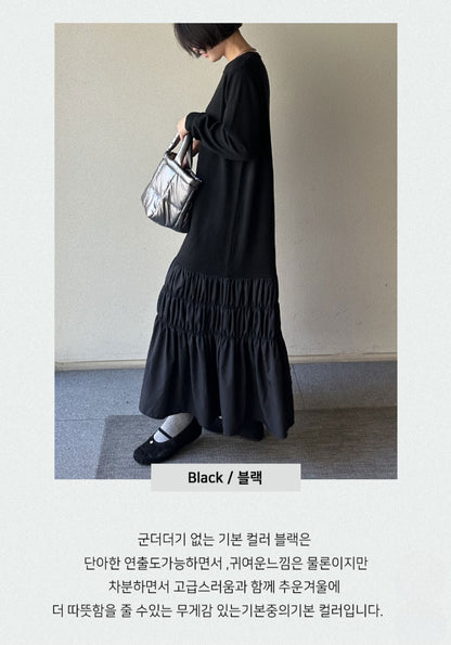 셔링 배색 니트 원피스