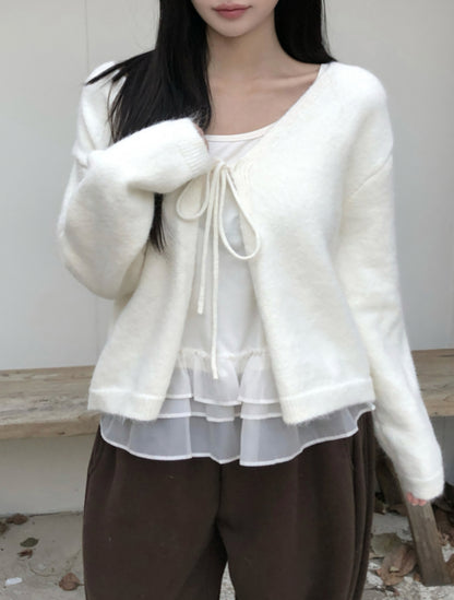 ⏩️ 리본 가디건 & 프릴 끈나시 Set