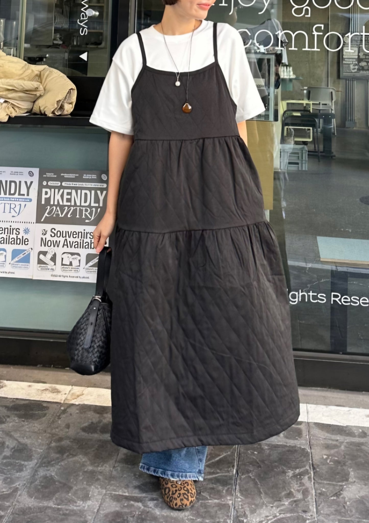 누빔 레이어드 원피스