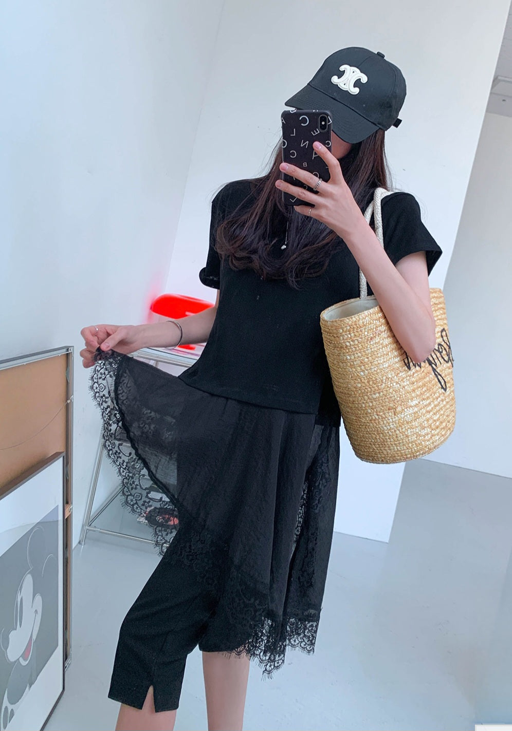 ⭐️사선 롱 레이스 반팔 티셔츠