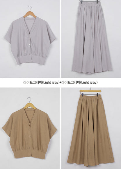 ☀️쿨스판 링클프리 핀턱 9부 치마바지SET