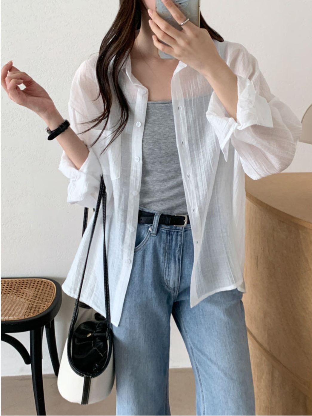 ☀️시어 시스루 루즈핏 셔츠