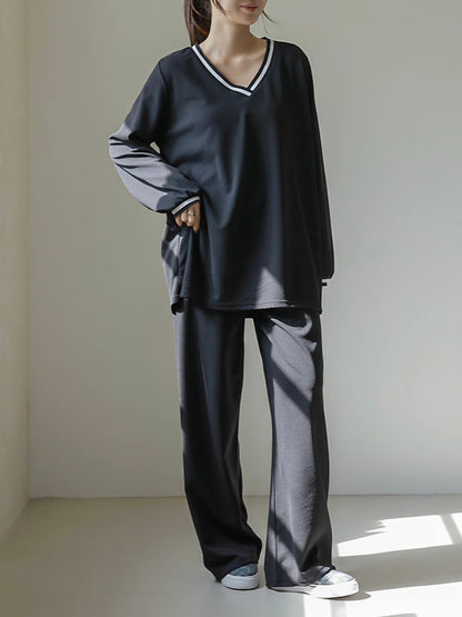 배색 와이드팬츠 Set (~2XL)
