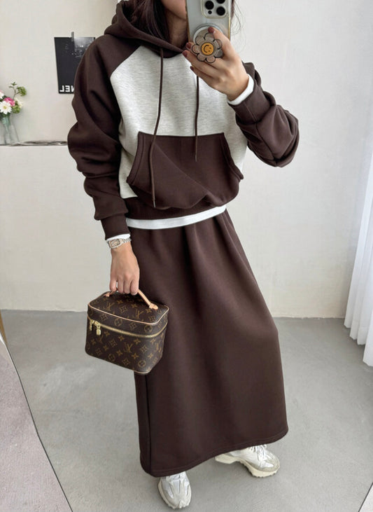 배색 후드 & 스커트 SET