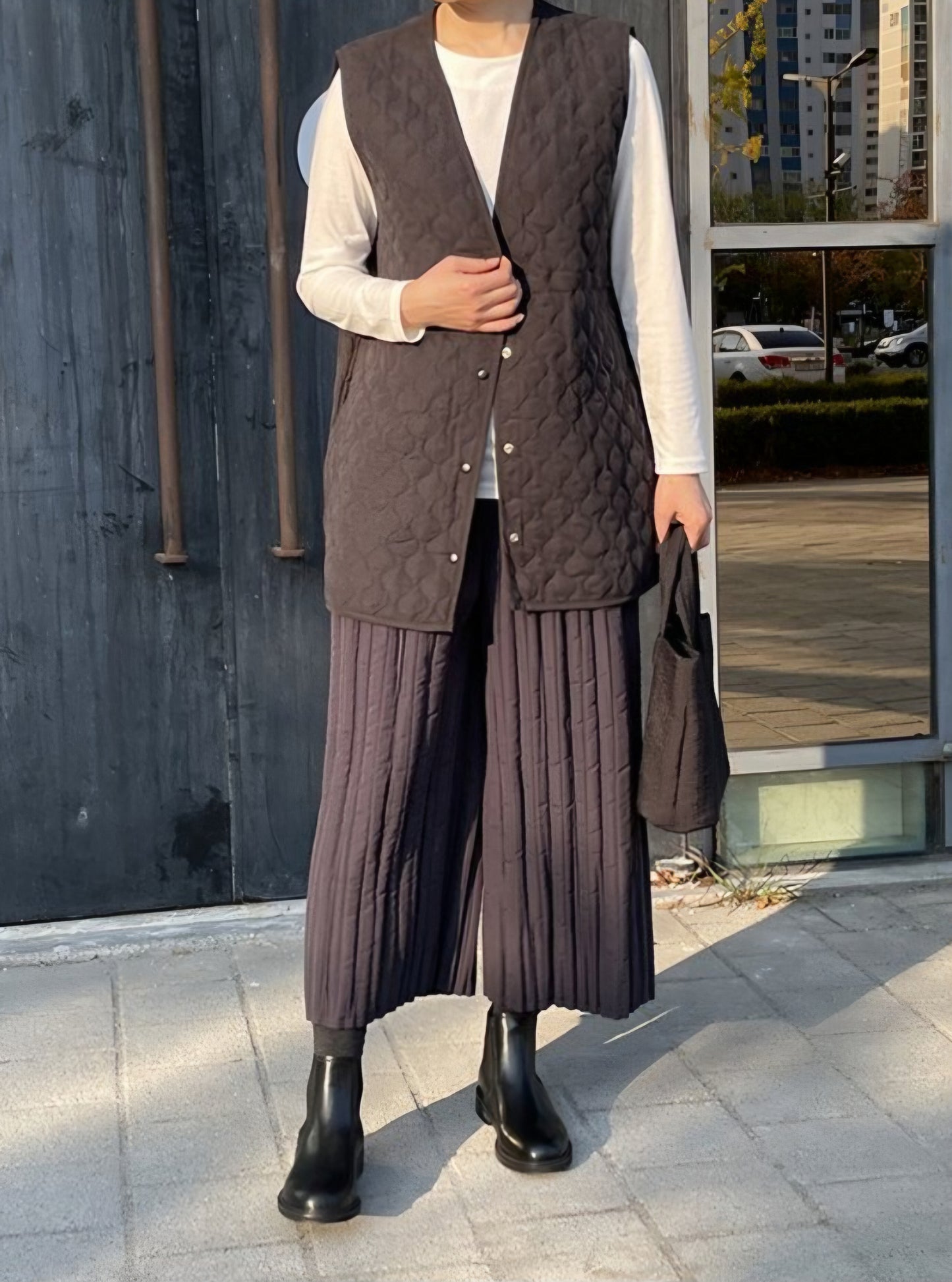 (NEW) 누빔 통와이드 밴딩팬츠