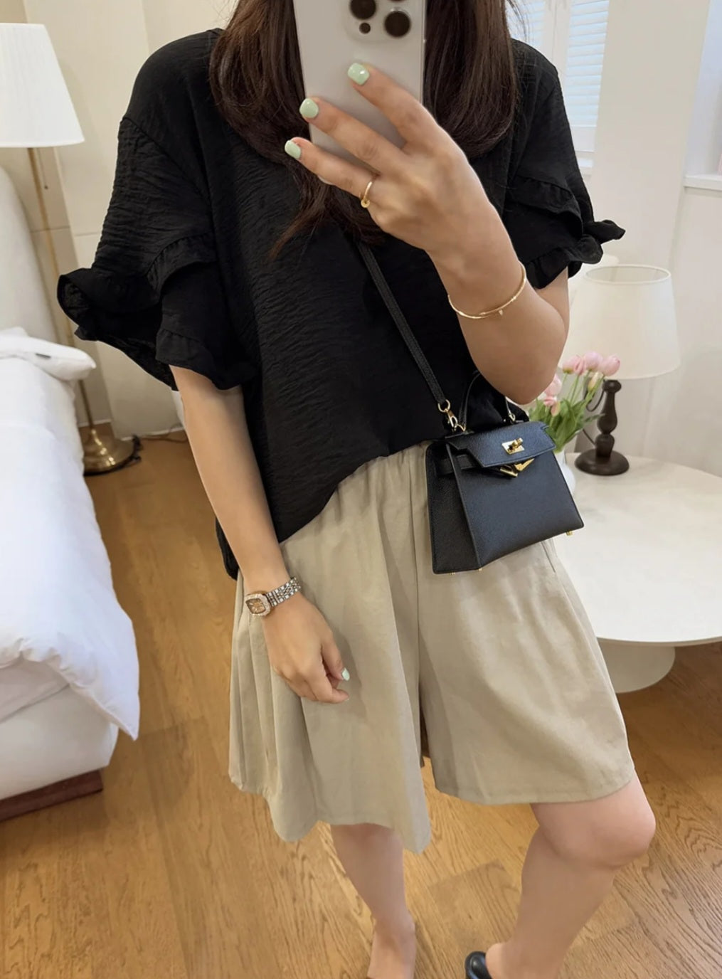 프릴 링클 블라우스