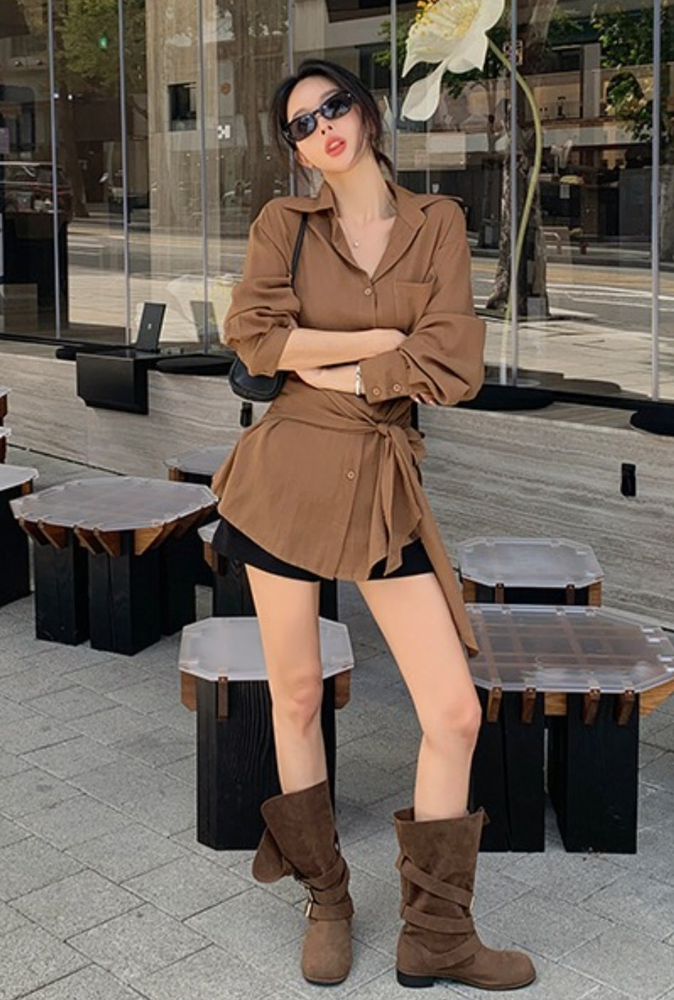 스트랩 셔츠 미니원피스