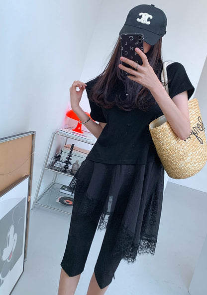 ⭐️사선 롱 레이스 반팔 티셔츠