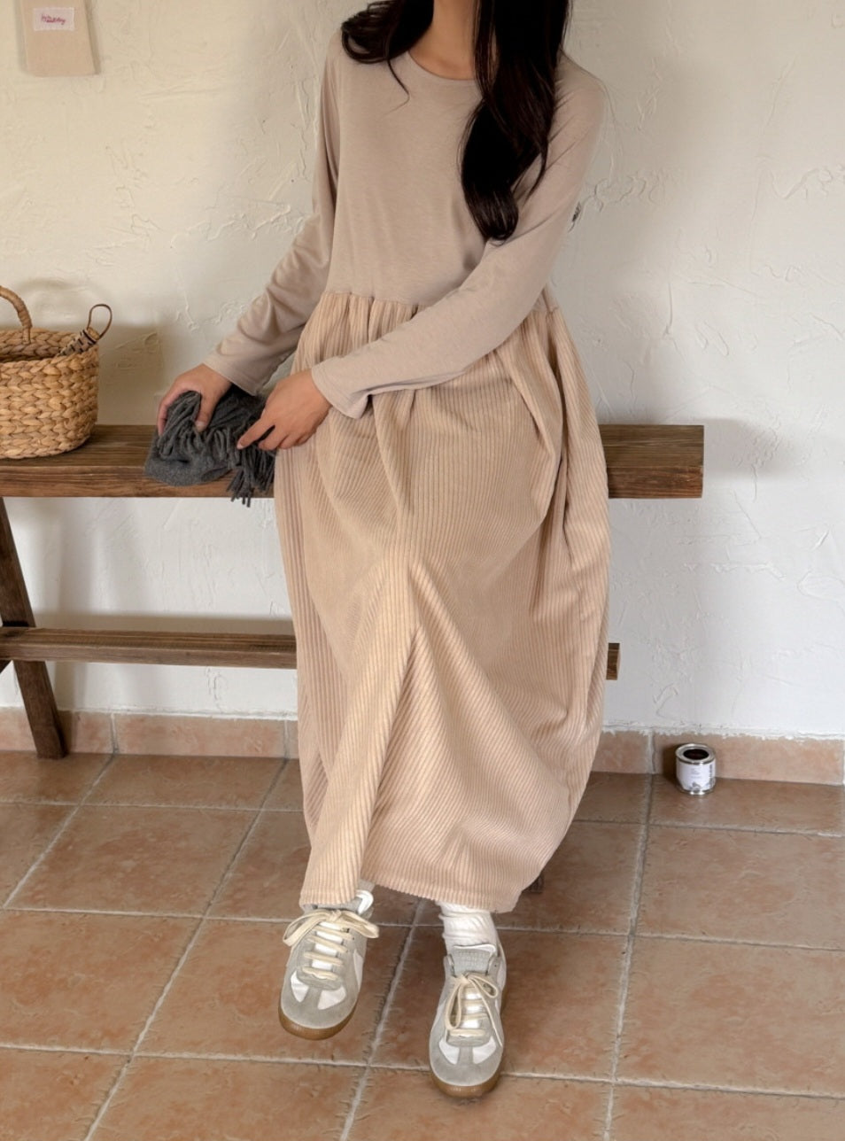 골덴 레이어드 긴팔원피스