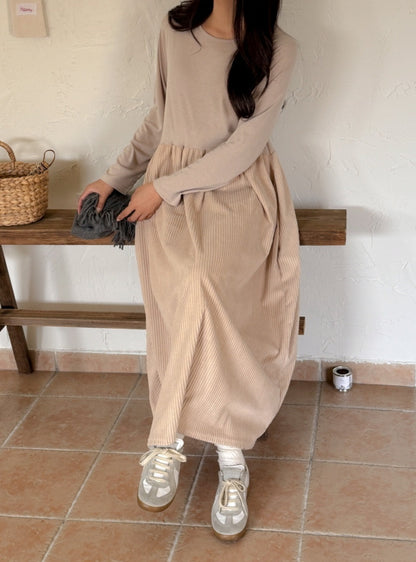 골덴 레이어드 긴팔원피스