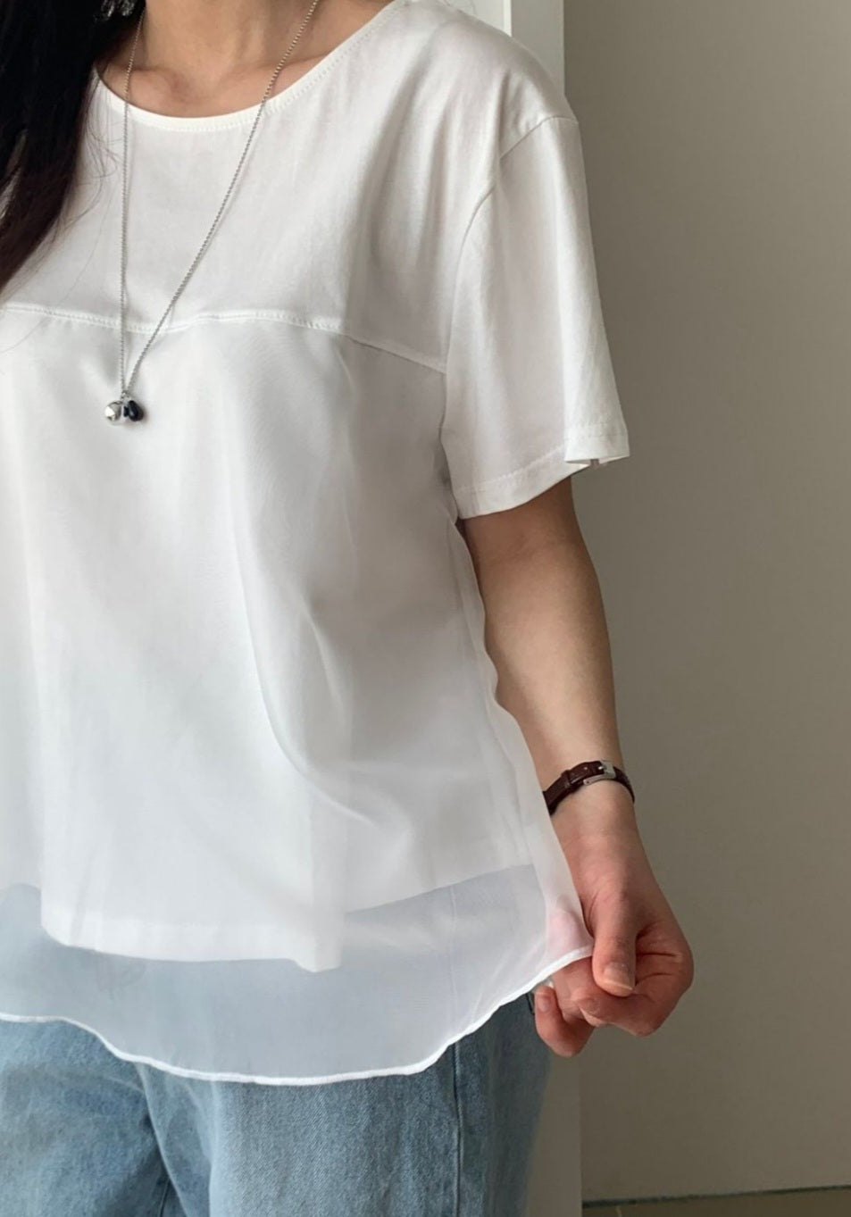 ☀️오간자 밑단 레이어드 반팔티