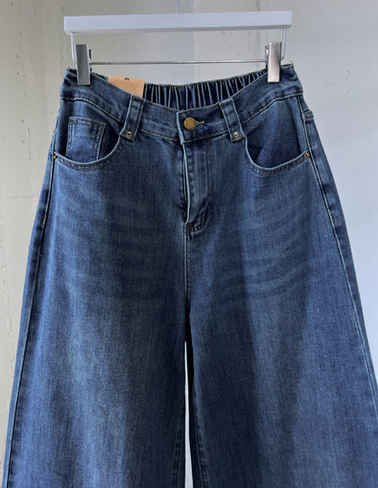[S~2XL] 뒷밴딩 와이드 통데님