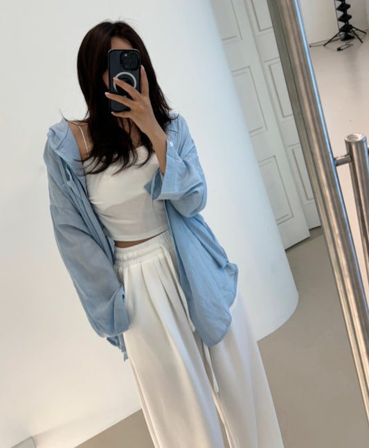 살안타 후드 롱오버핏셔츠