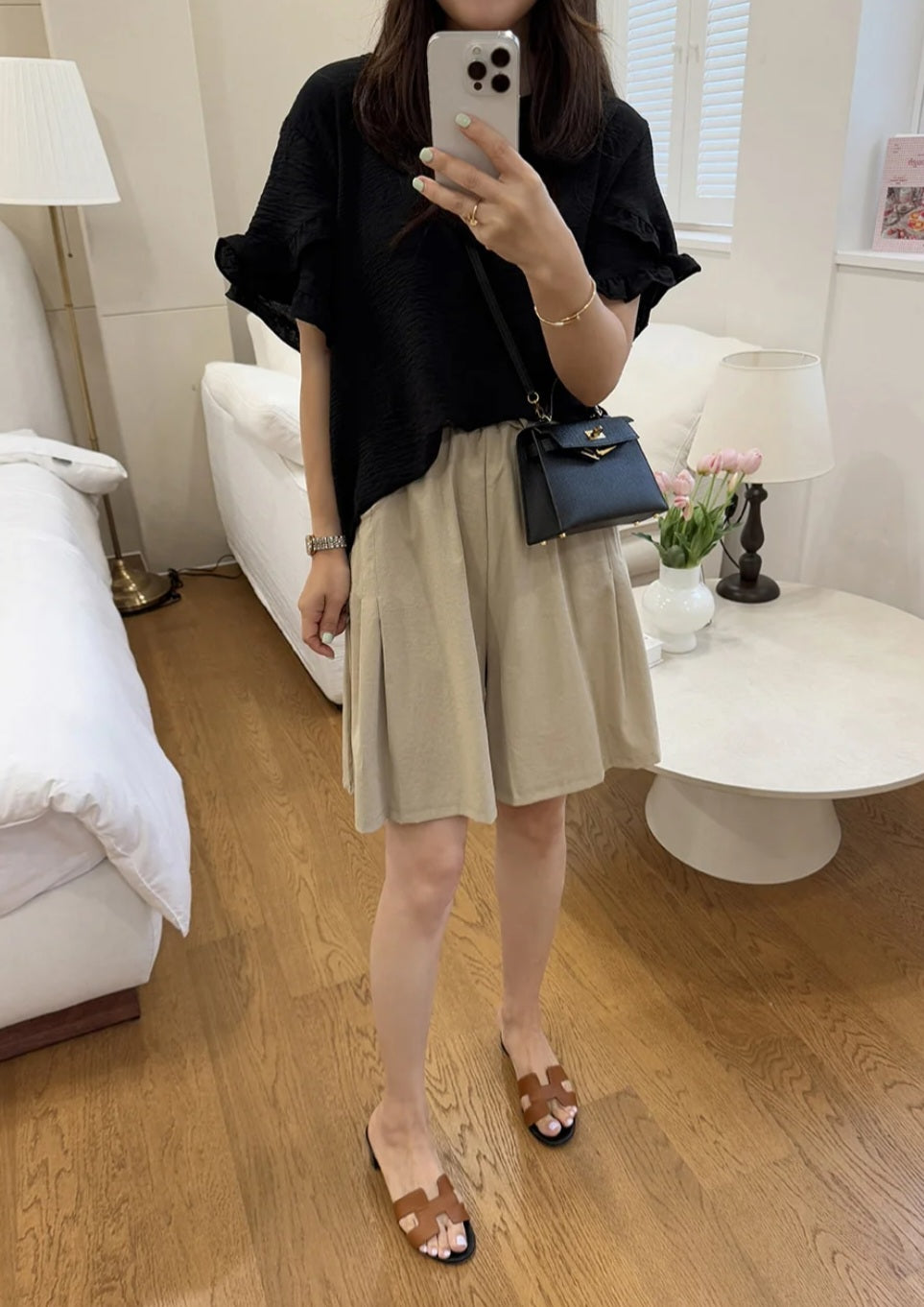 프릴 링클 블라우스