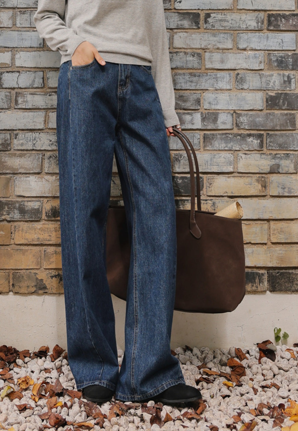 (NEW)절개 하이웨스트 와이드 청바지 S-2XL 3단기장