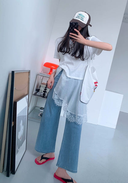 ⭐️사선 롱 레이스 반팔 티셔츠