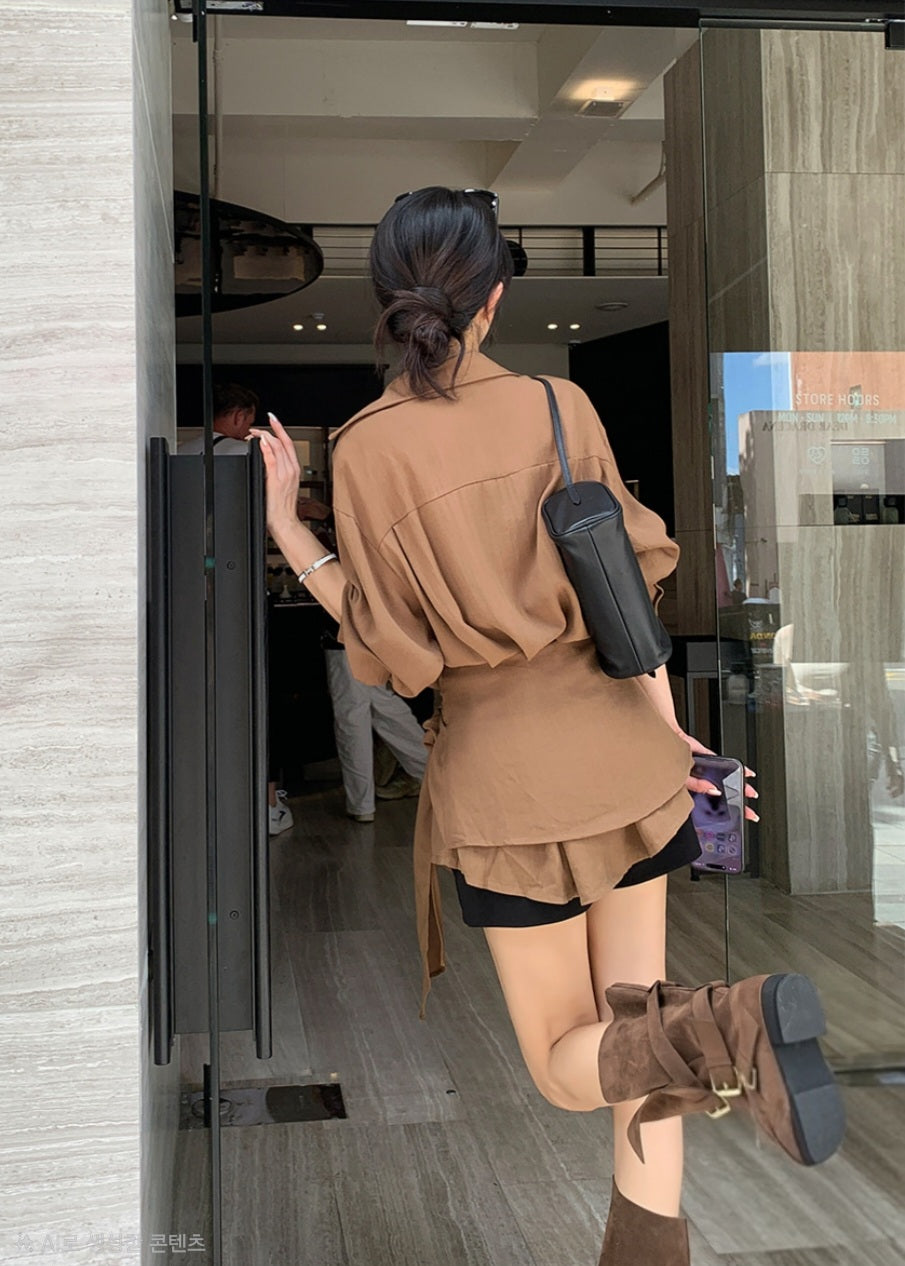 스트랩 셔츠 미니원피스