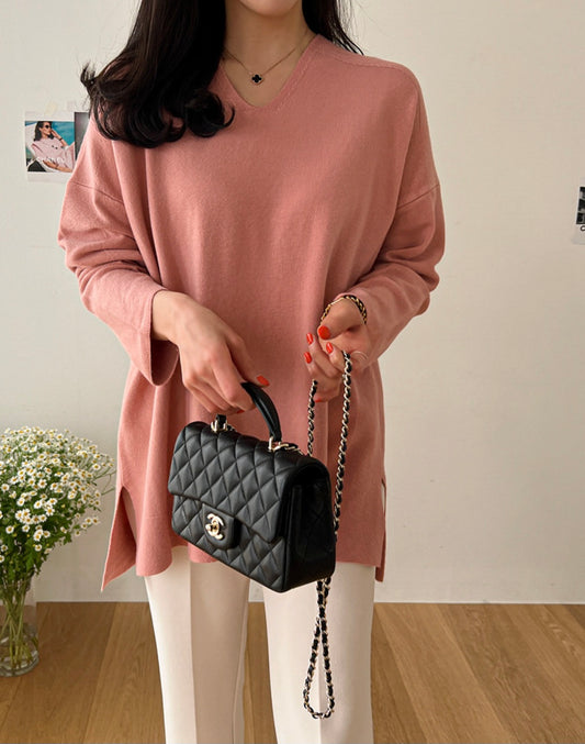 브이넥 루즈핏 롱니트