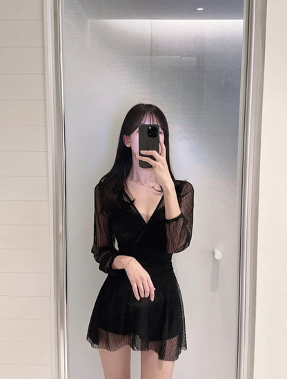 브이넥 시스루 원피스수영복 (XXL까지)