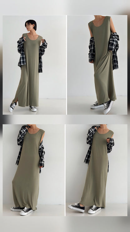 군살싹 A라인 나시 롱원피스