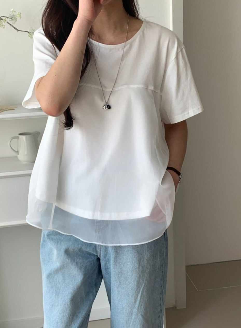 ☀️오간자 밑단 레이어드 반팔티
