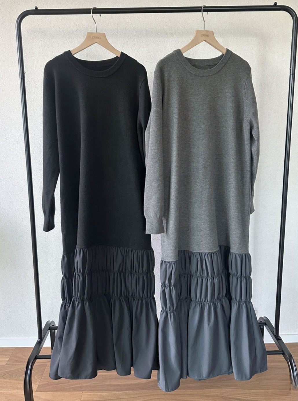 셔링 배색 니트 원피스