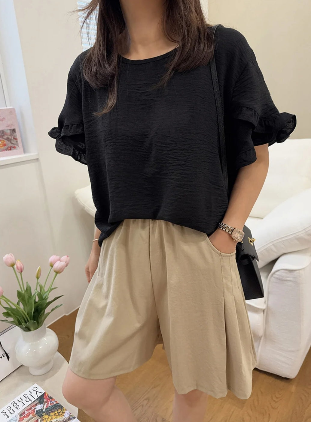 프릴 링클 블라우스