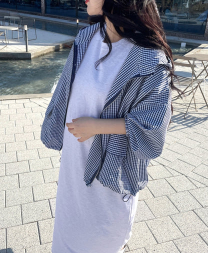 체크후드 바람막이 점퍼