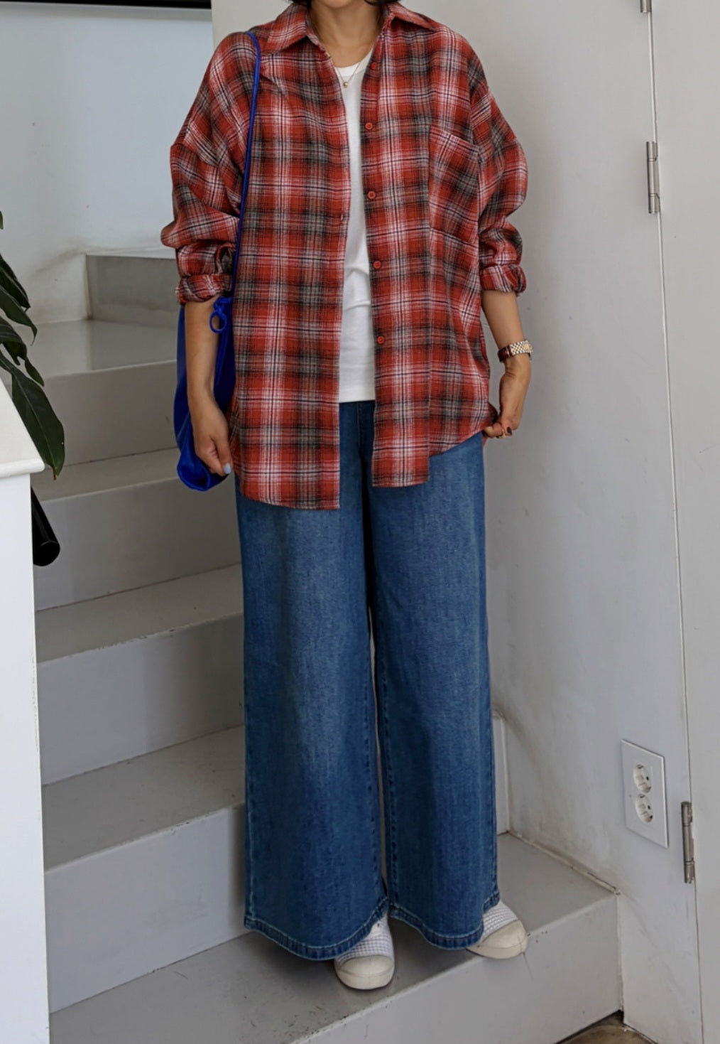 [S~2XL] 뒷밴딩 와이드 통데님