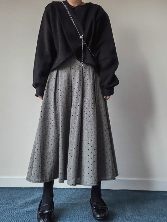 도트패턴 A라인 주름 롱스커트