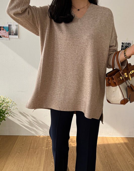 브이넥 루즈핏 롱니트