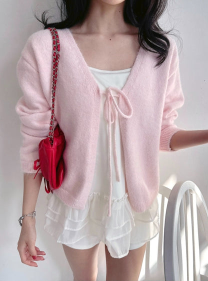 ⏩️ 리본 가디건 & 프릴 끈나시 Set