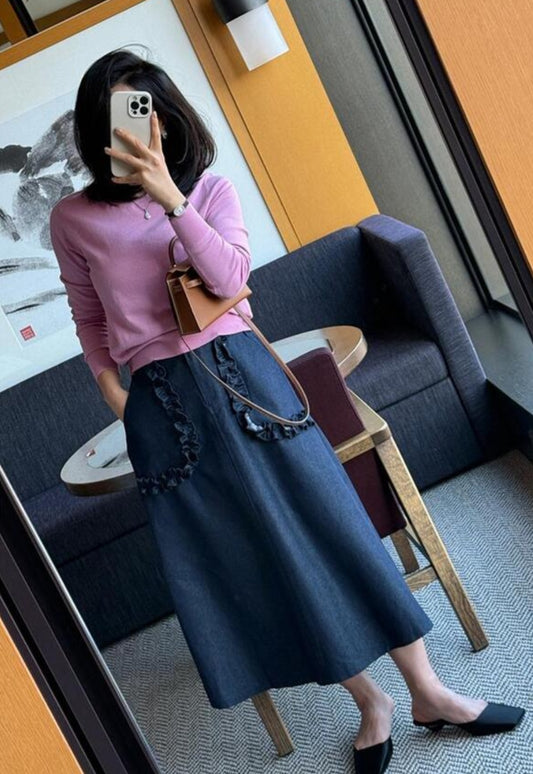프릴 데님 플레어 스커트
