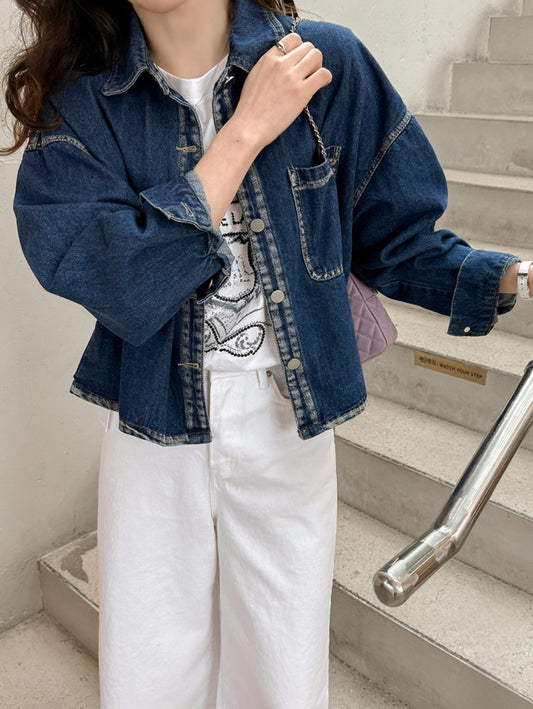 🍂세미크롭 스티치 청자켓