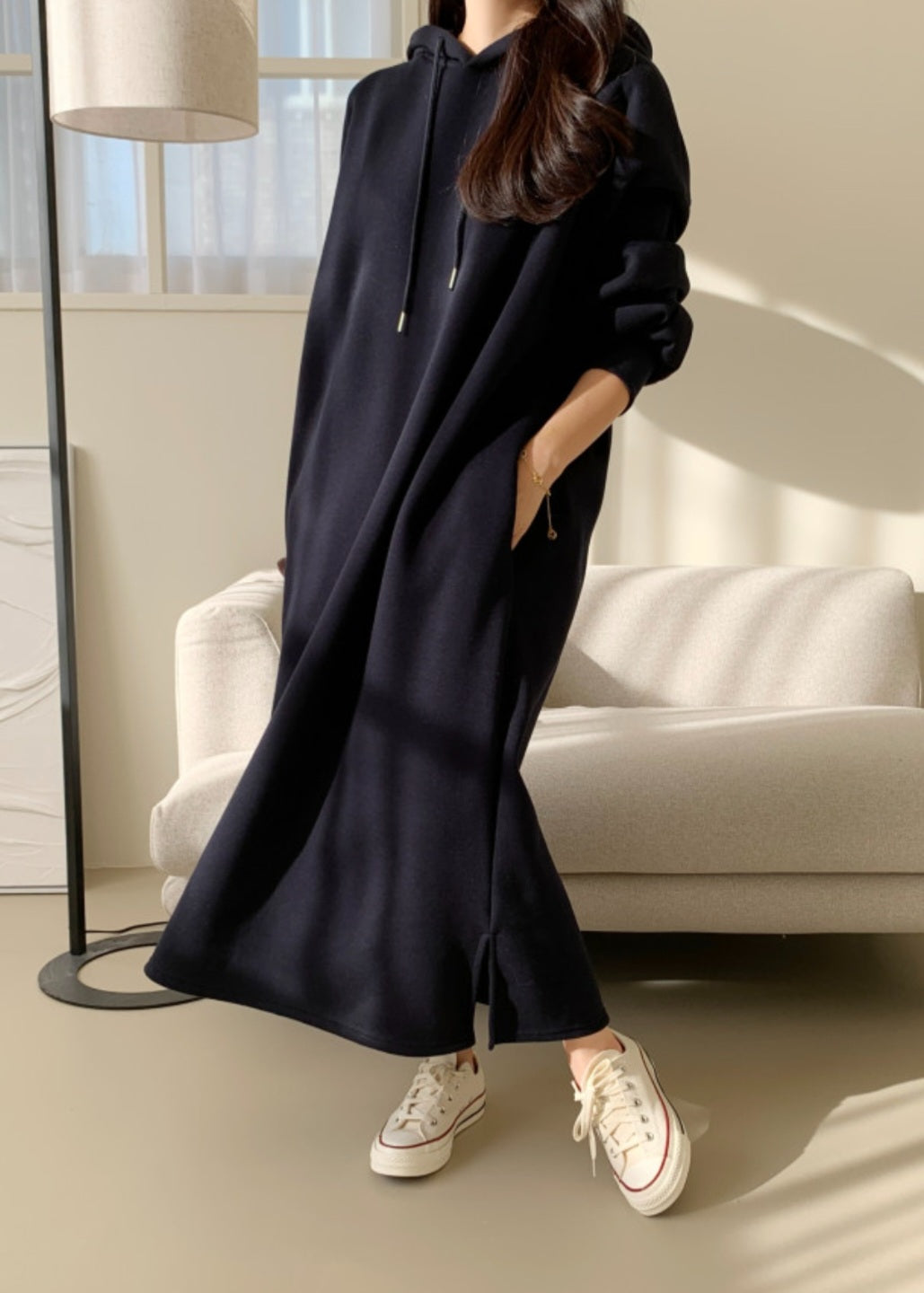 후드 롱 원피스