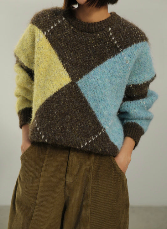 폭닥 아가일 루즈핏 니트