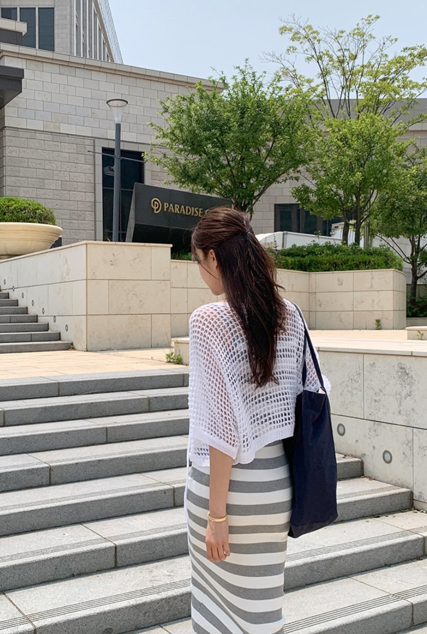 그물 니트 가디건