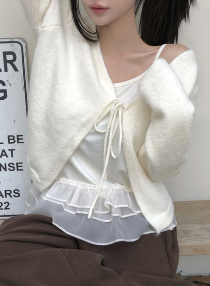 ⏩️ 리본 가디건 & 프릴 끈나시 Set