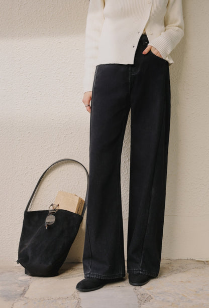 (NEW)절개 하이웨스트 와이드 청바지 S-2XL 3단기장