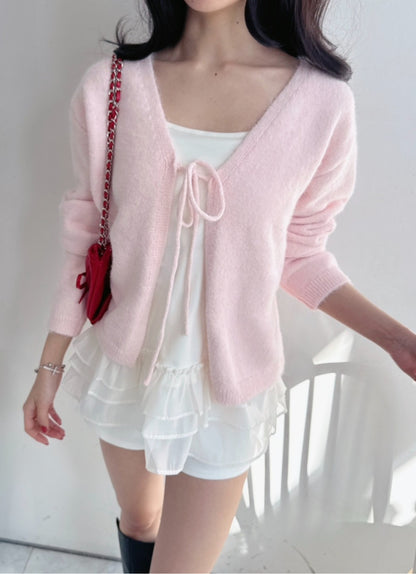 ⏩️ 리본 가디건 & 프릴 끈나시 Set