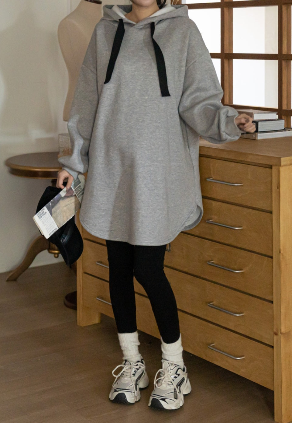 심플 후드박시핏 미니원피스