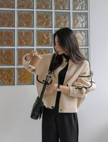 포인트 집업 니트 자켓