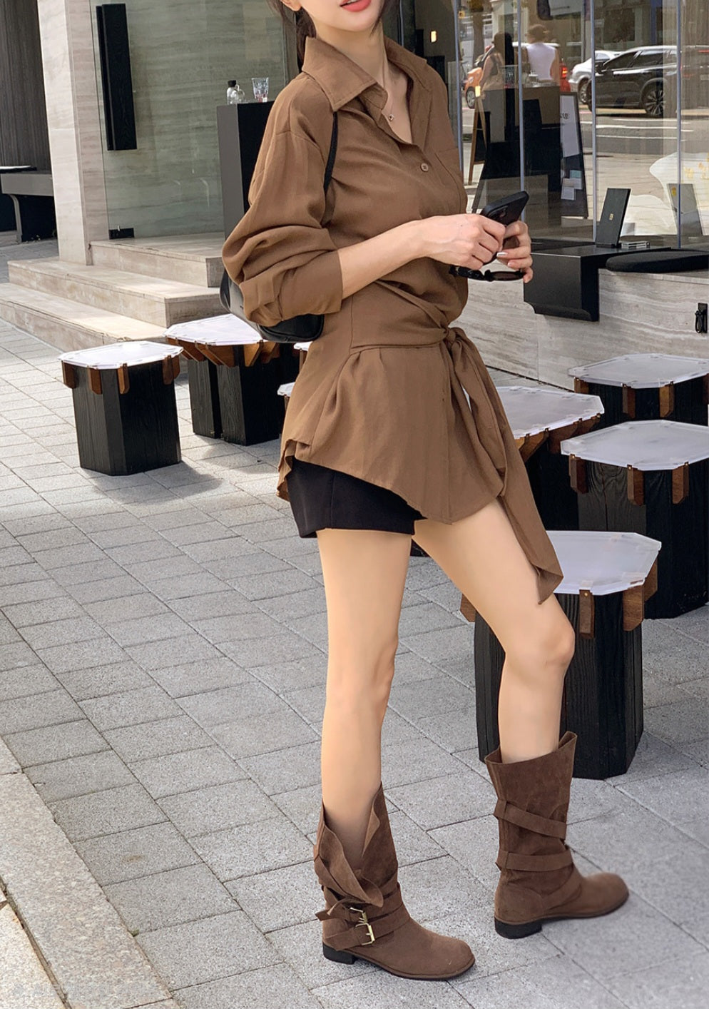 스트랩 셔츠 미니원피스