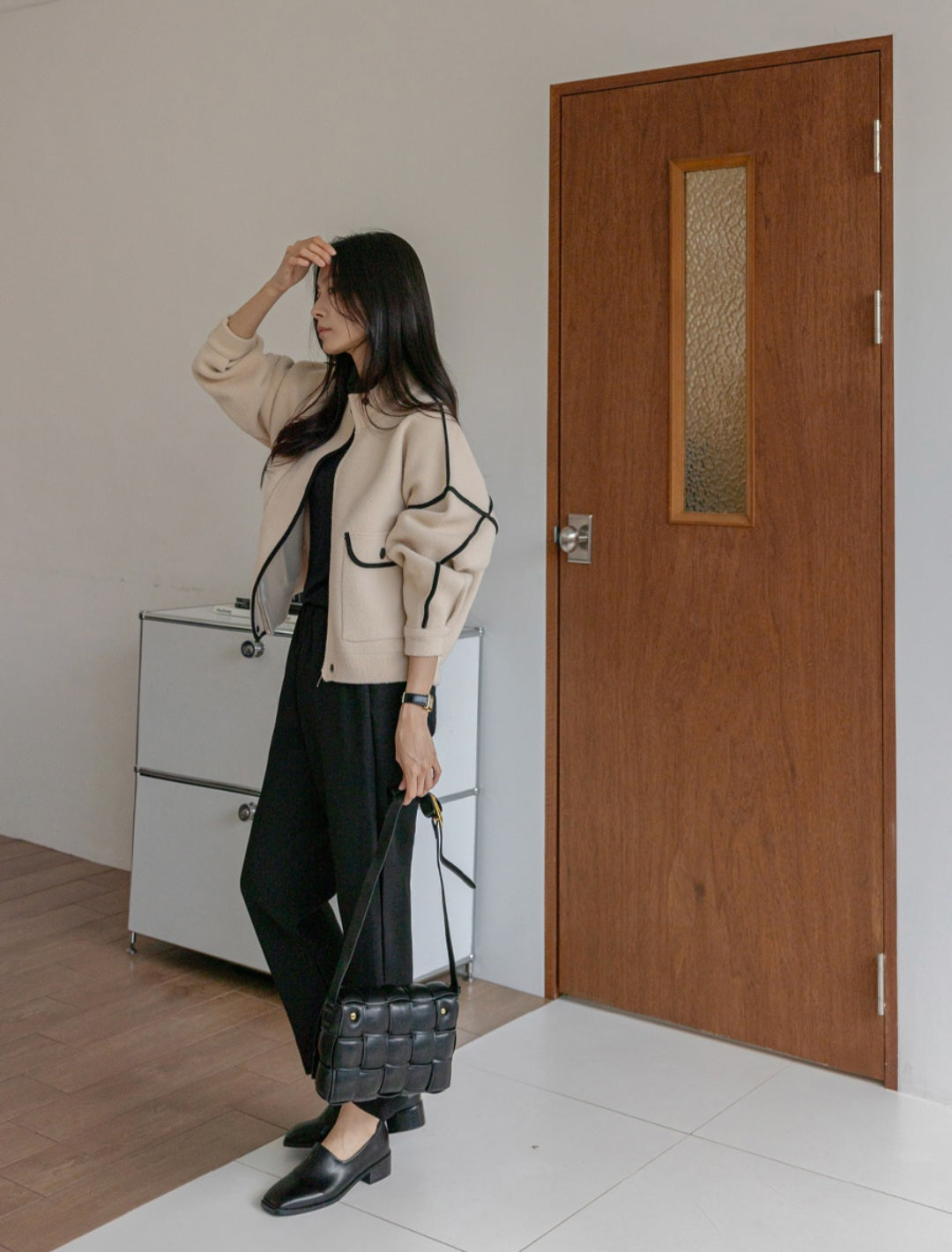 포인트 집업 니트 자켓