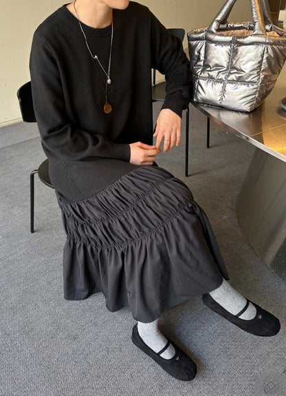 셔링 배색 니트 원피스