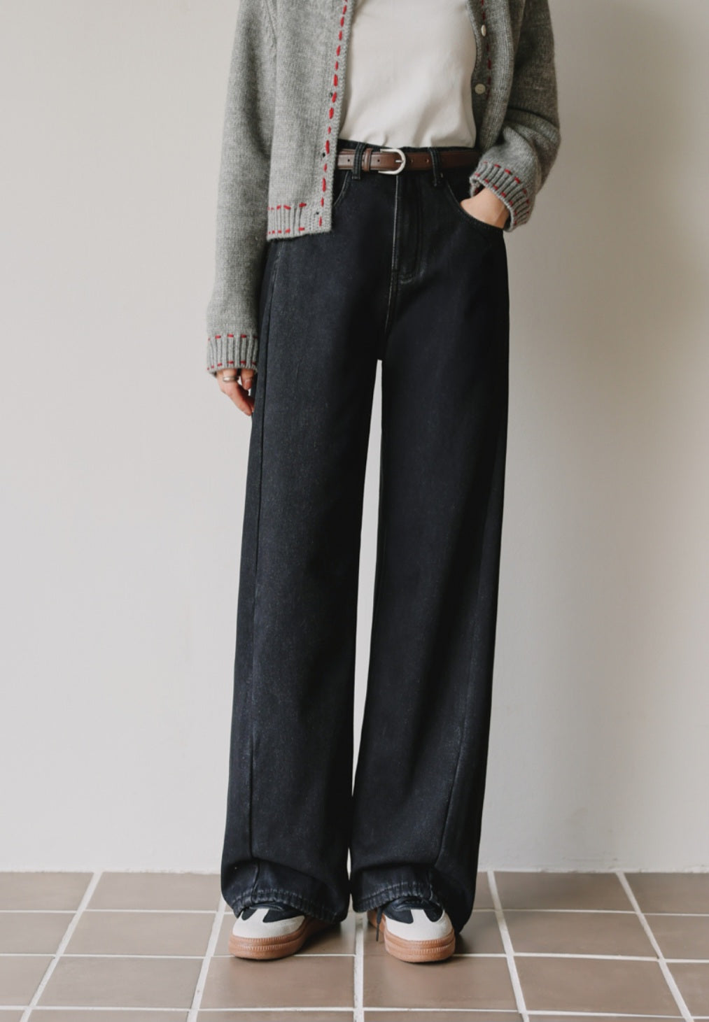 (NEW)절개 하이웨스트 와이드 청바지 S-2XL 3단기장