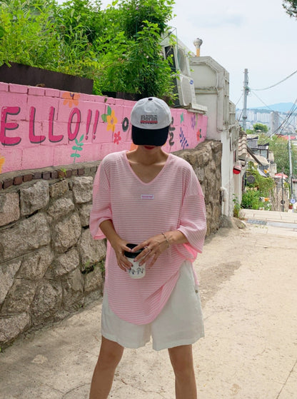 ☀️단가라 U넥 티셔츠